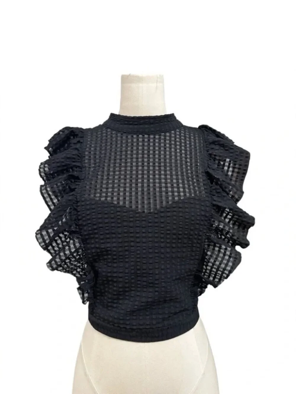 Maeve Crop Ruffle Mesh Top - Sz Small - Picture 3 of 9
